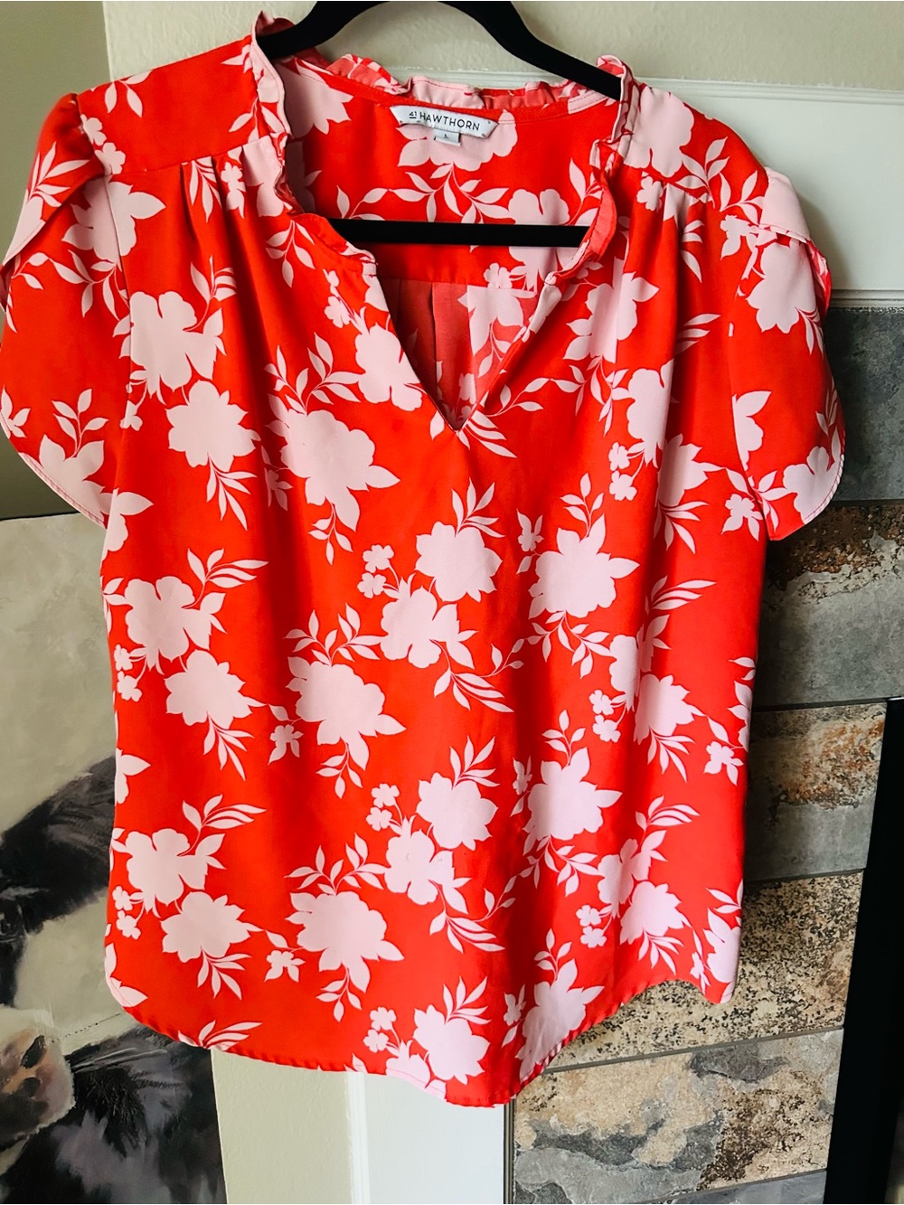 Orange/Ref Floral Short-Sleeve Blouse